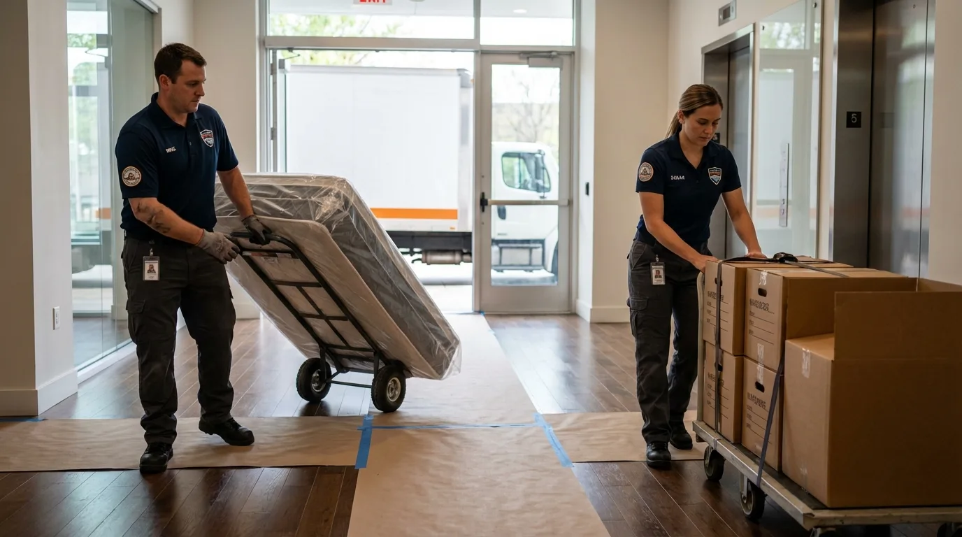 Professional apartment movers loading elevator in Kealakekua, HI